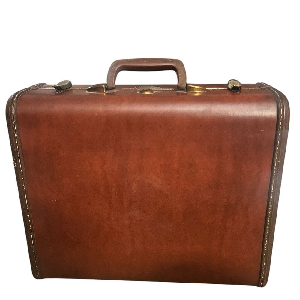 Vintage Samsonite Train Case 15” Brown Shwayder Bros 1950s Small Suitcase￼